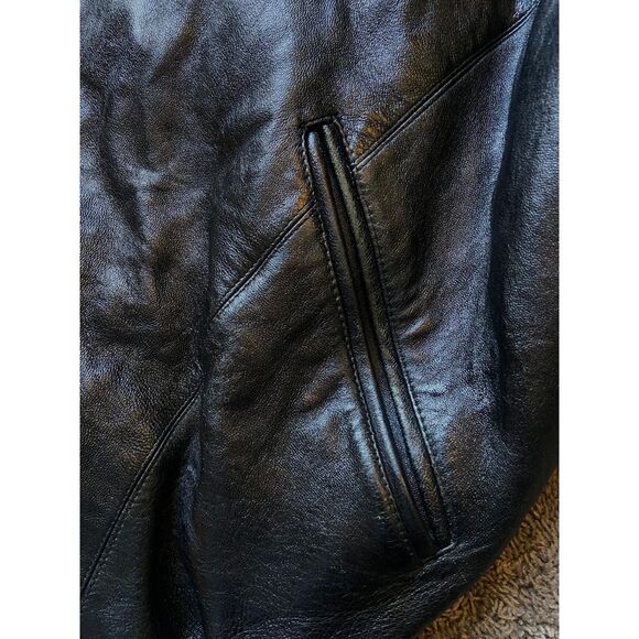 Pelle Pelle Marc Buchanan 90s Y2K Black Lthr Signature Emboss Coat Jacket sz 48 - Picture 12 of 16